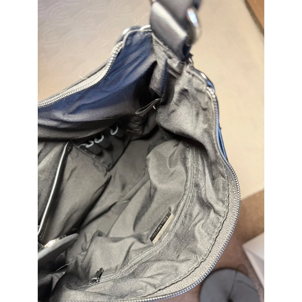 Giani Bernini Black Leather Hobo Shoulder Bag Silver Hardware Handbag